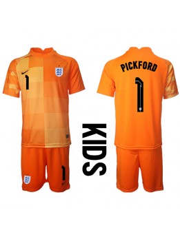 Otroški Nogometna dresi replika Anglija Jordan Pickford #1 Vratar Gostujoči SP 2022 Kratek rokav (+ hlače)